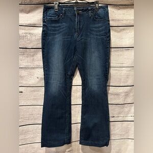 New York & Company Curvy Bootcut Deep Blue Boot Cut Jeans Stretch 14 Hemmed